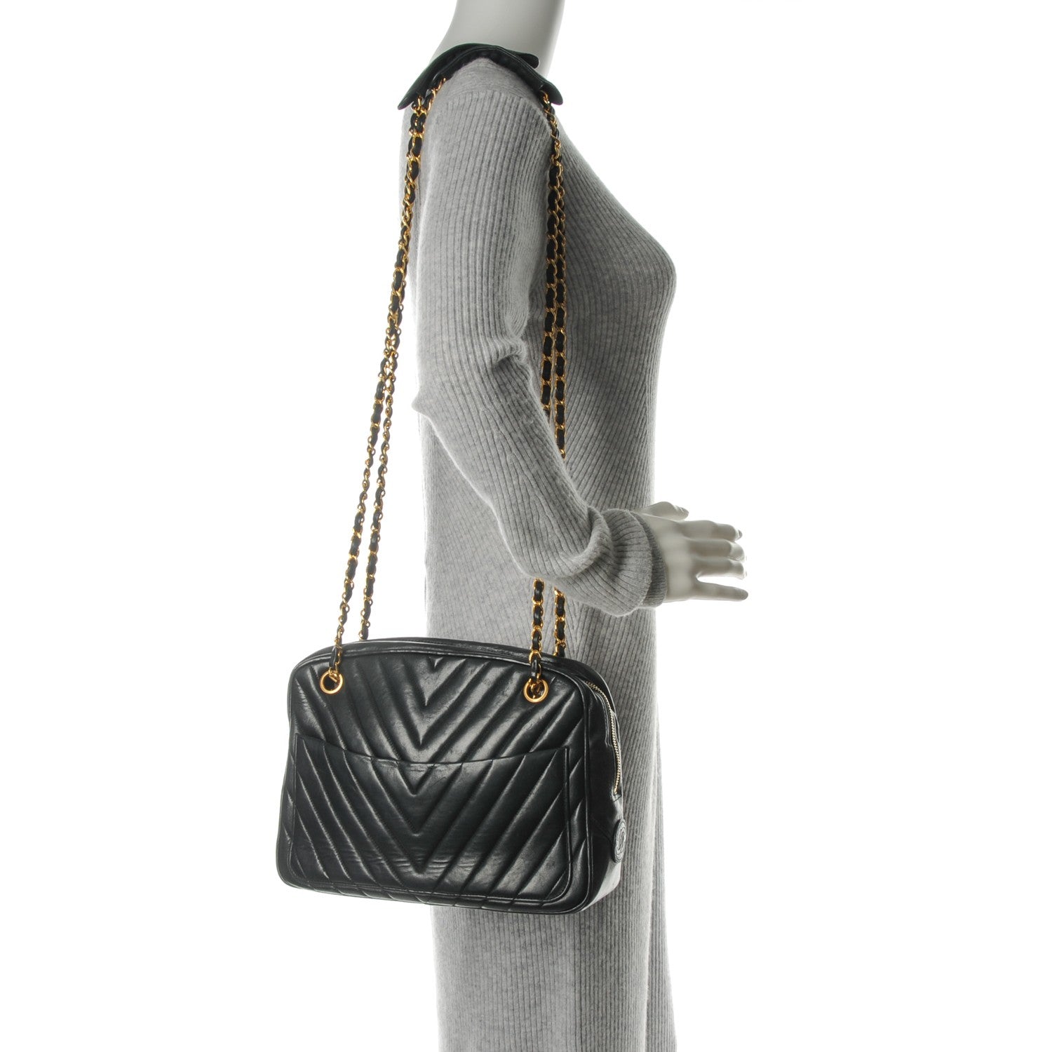 Chanel Lambskin Chevron Quilted Camera Case Black 2 of 8