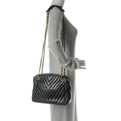 Chanel Lambskin Chevron Quilted Camera Case Black 2 of 8