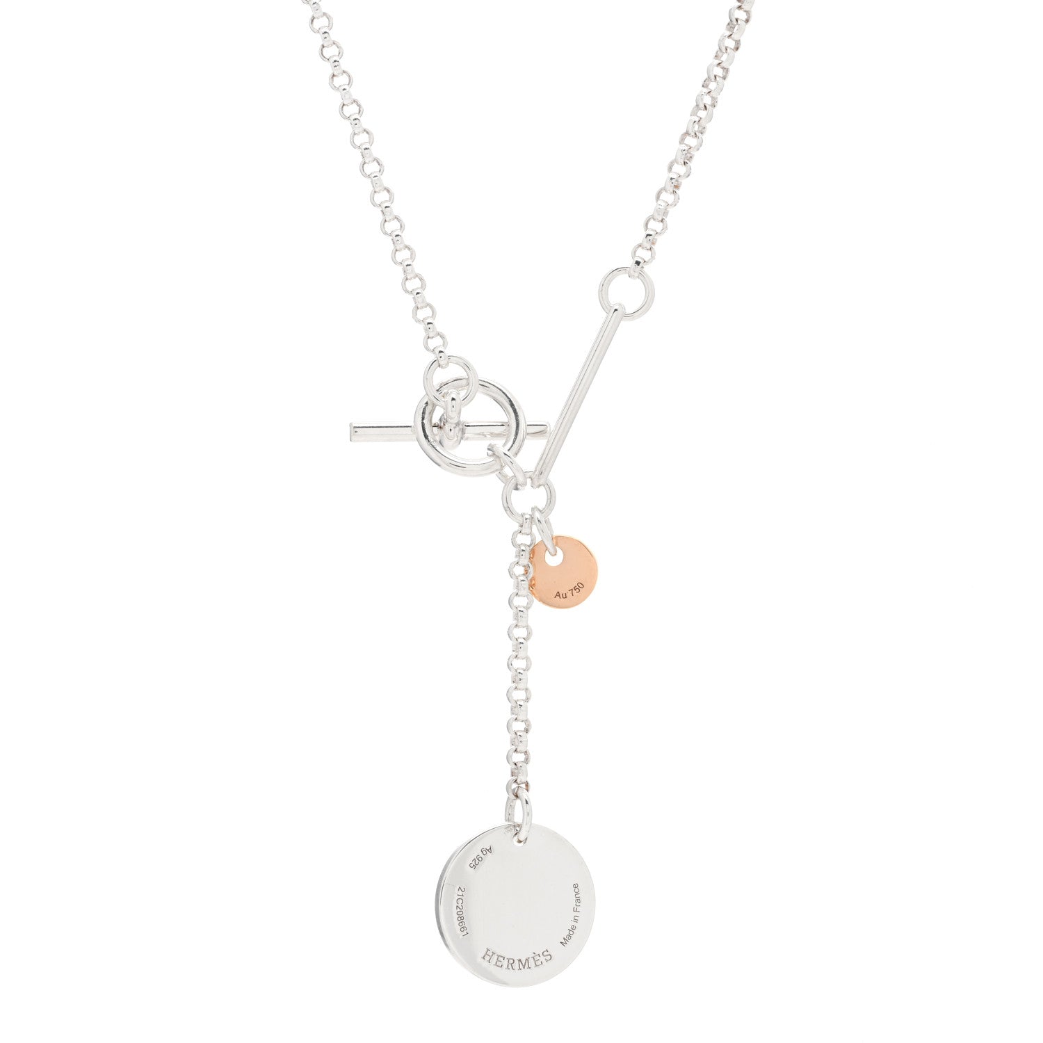 Hermes Sterling Silver 18K Rose Gold PM Ex-Libris Pendant Necklace 3 of 4
