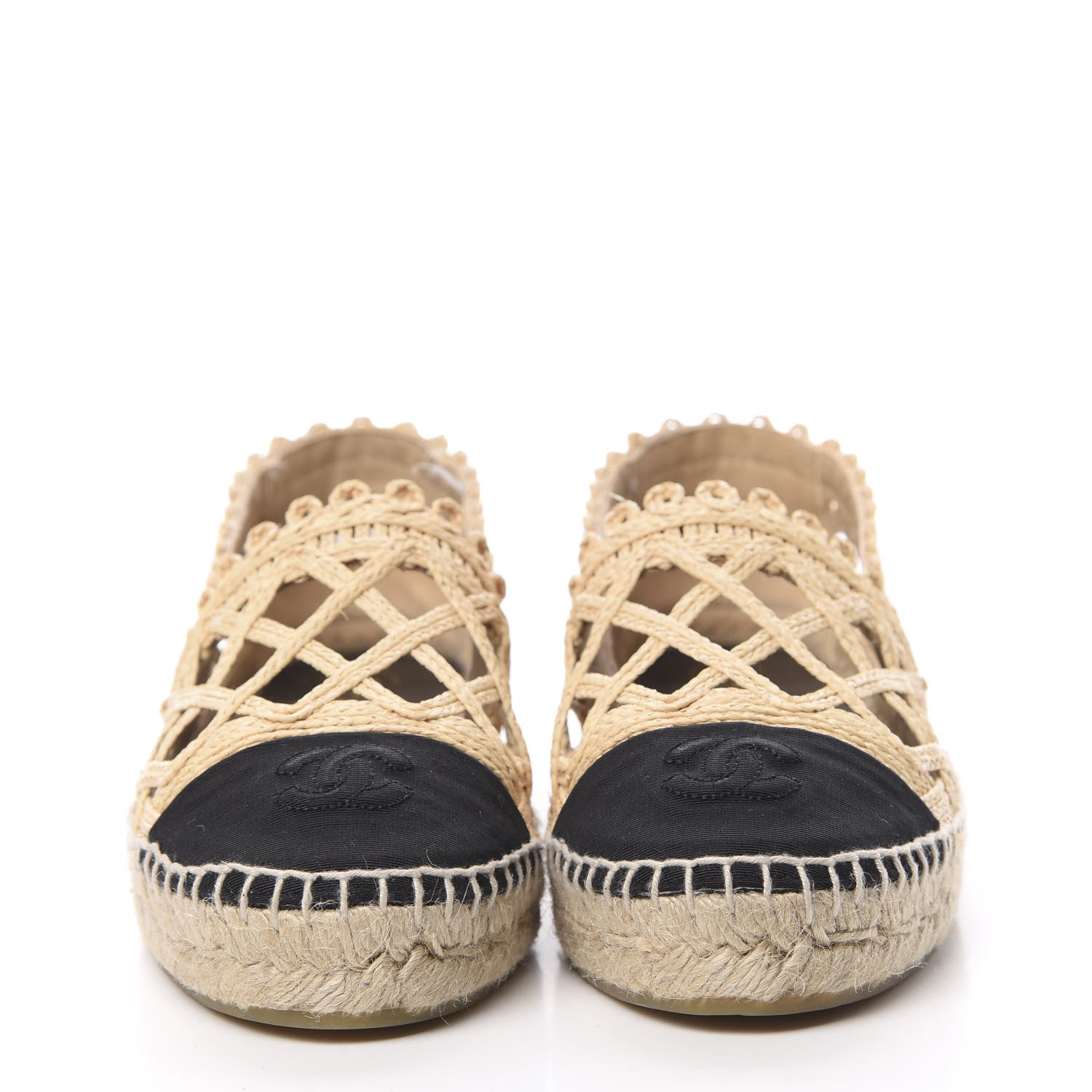 Chanel Raffia Fabric CC Espadrilles 38 Beige Black 2 of 10