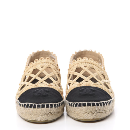 Chanel Raffia Fabric CC Espadrilles 38 Beige Black 2 of 10