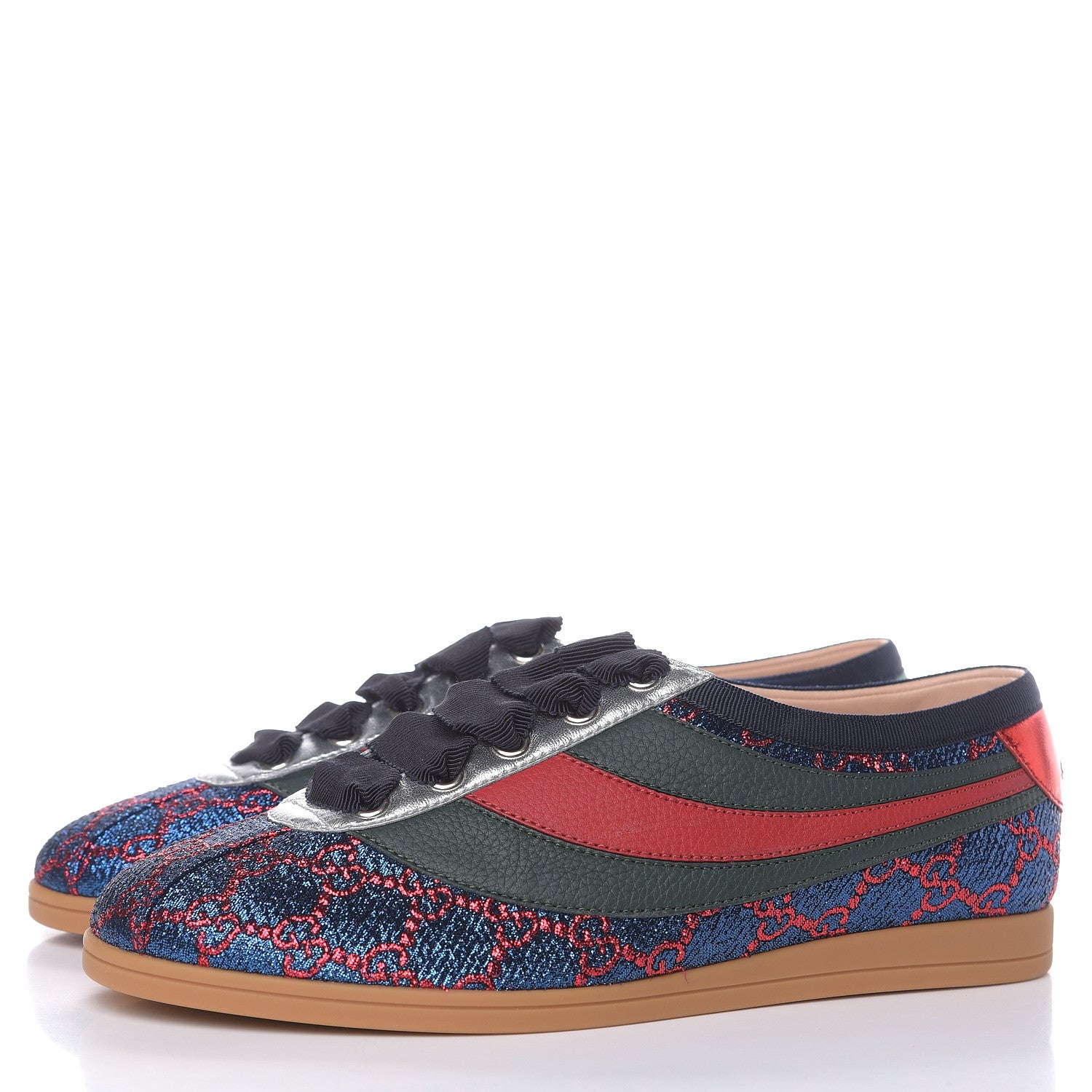 Gucci Lurex Calfskin Web GG Monogram Womens Falacer Sneakers 36 Iridescent Blue Iridescent Red Silver 3 of 8