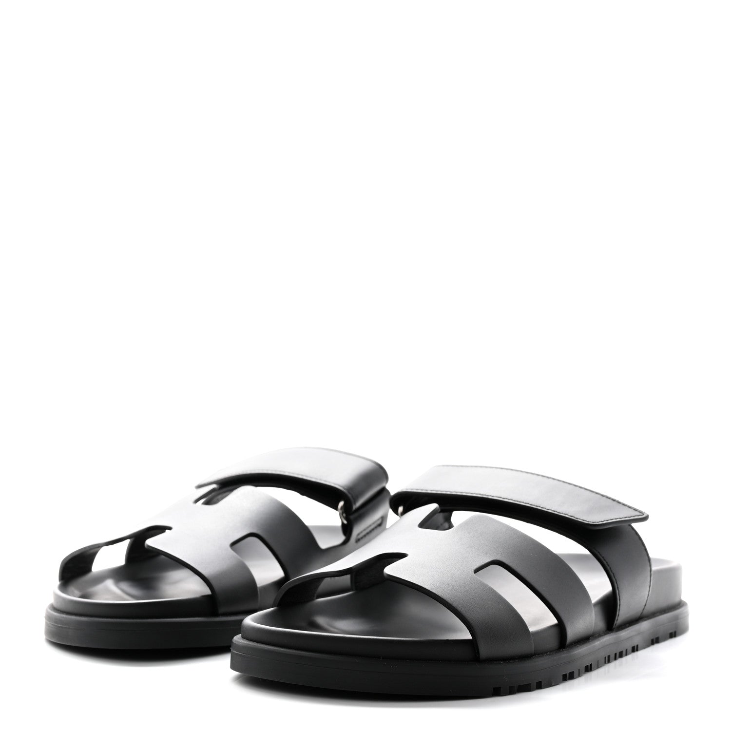 Hermes Calfskin Womens Chypre Sandals 37.5 Black 3 of 10