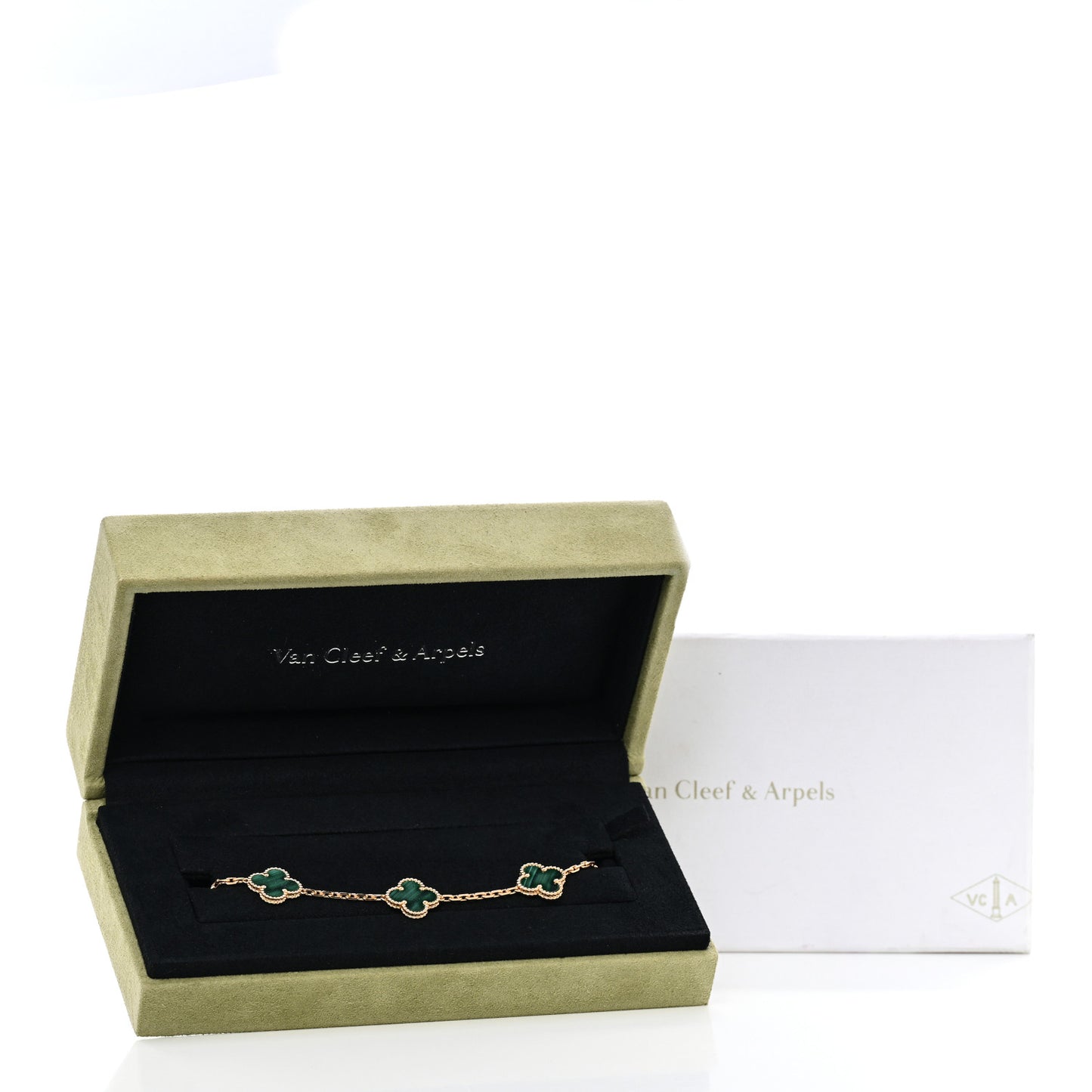 18K Yellow Gold Malachite 5 Motifs Vintage Alhambra Bracelet
