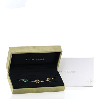 Van Cleef & Arpels 18K Yellow Gold Malachite 5 Motifs Vintage Alhambra Bracelet 4 of 4