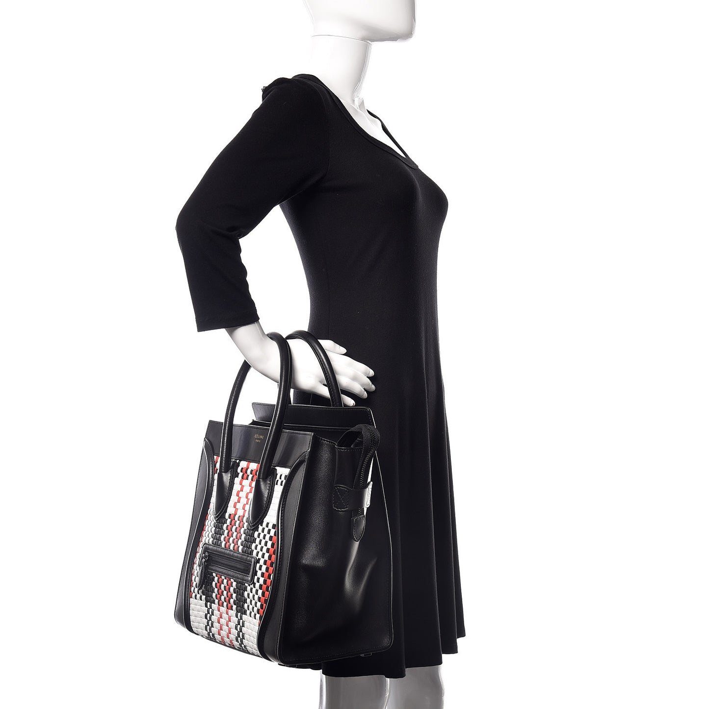 Smooth Calfskin Woven Mini Luggage Black