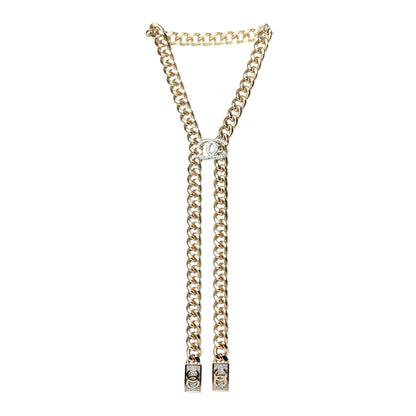 Chanel Chain Link Crystal CC Dog Tag Charm Necklace Gold 1 of 4