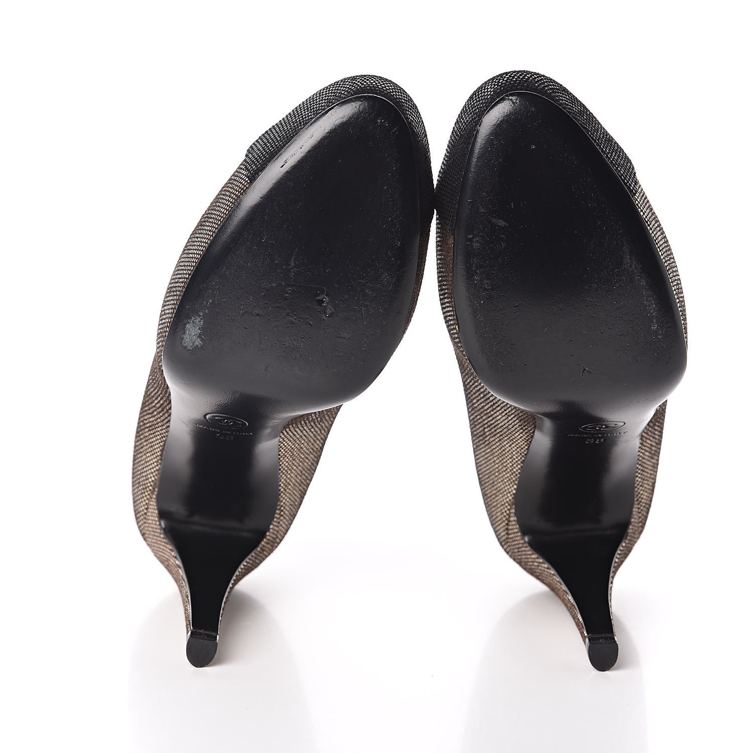 Chanel Metallic Fabric CC Cap Toe Pumps 38 Silver Black 5 of 8