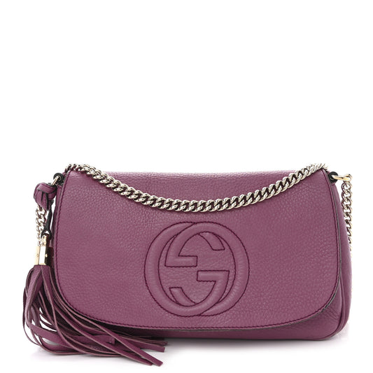 Pebbled Calfskin Medium Soho Flap Crossbody Peonia Flower