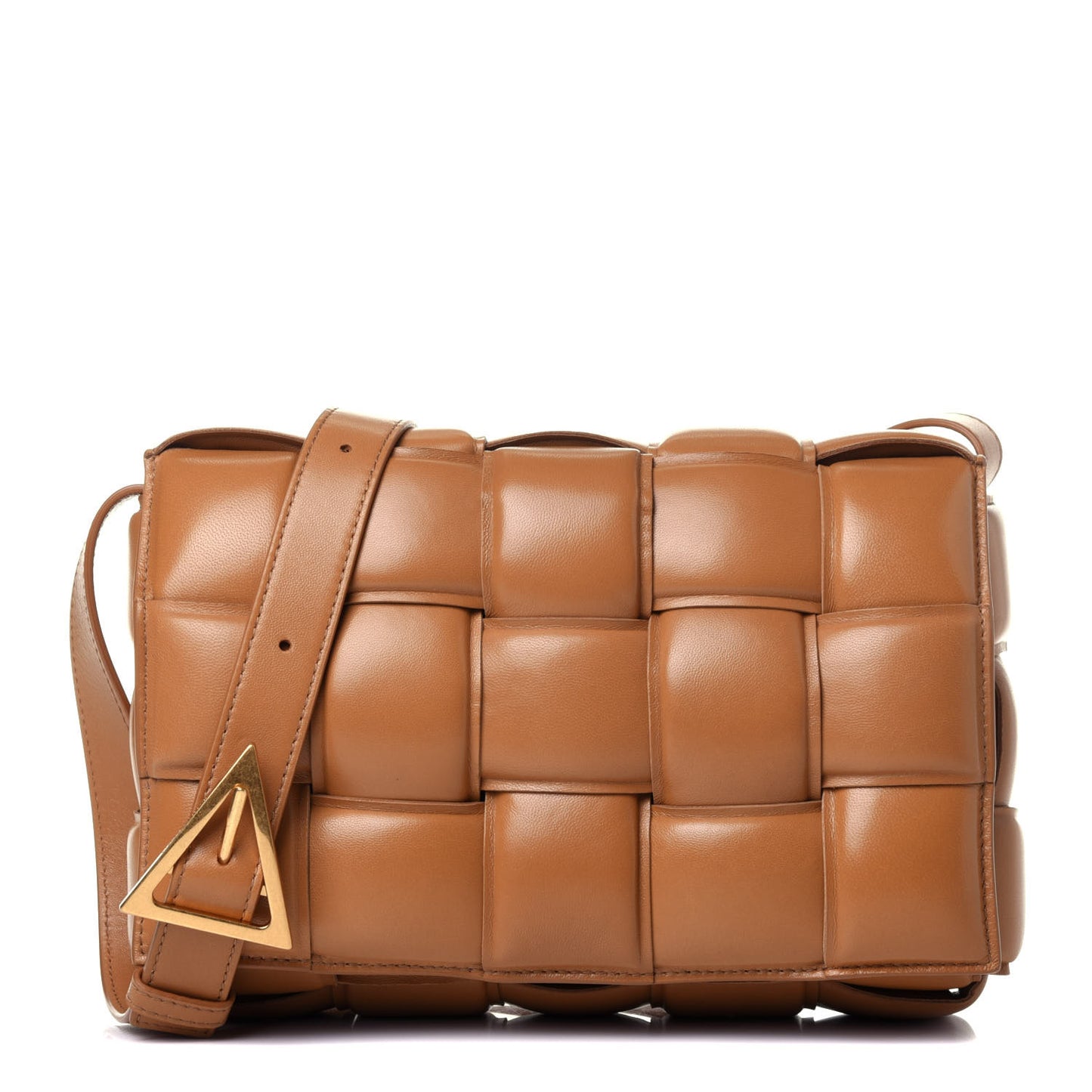 Nappa Maxi Intreccio Padded Cassette Crossbody Bag Caramel