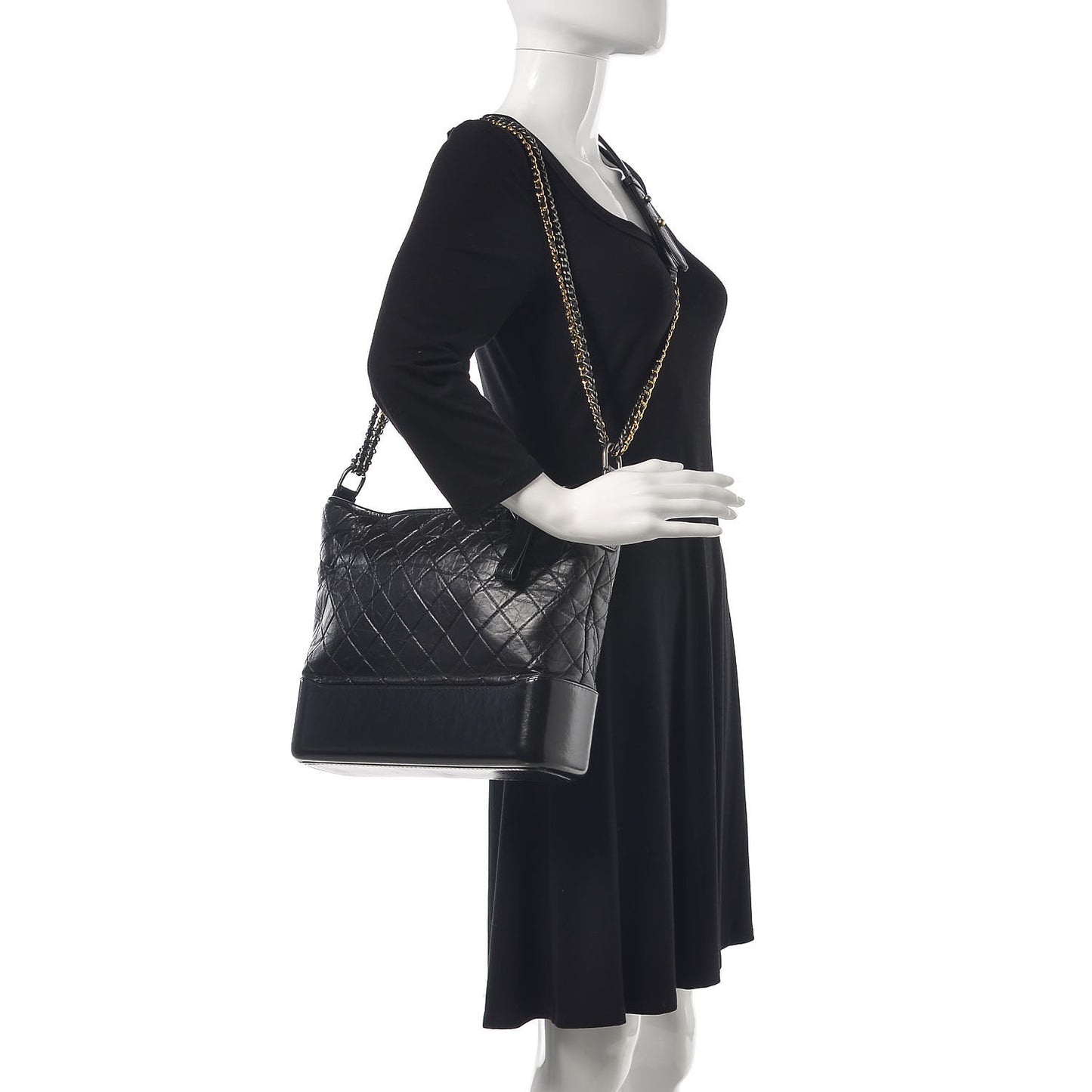 Aged Calfskin Quilted Large Gabrielle Hobo Black
