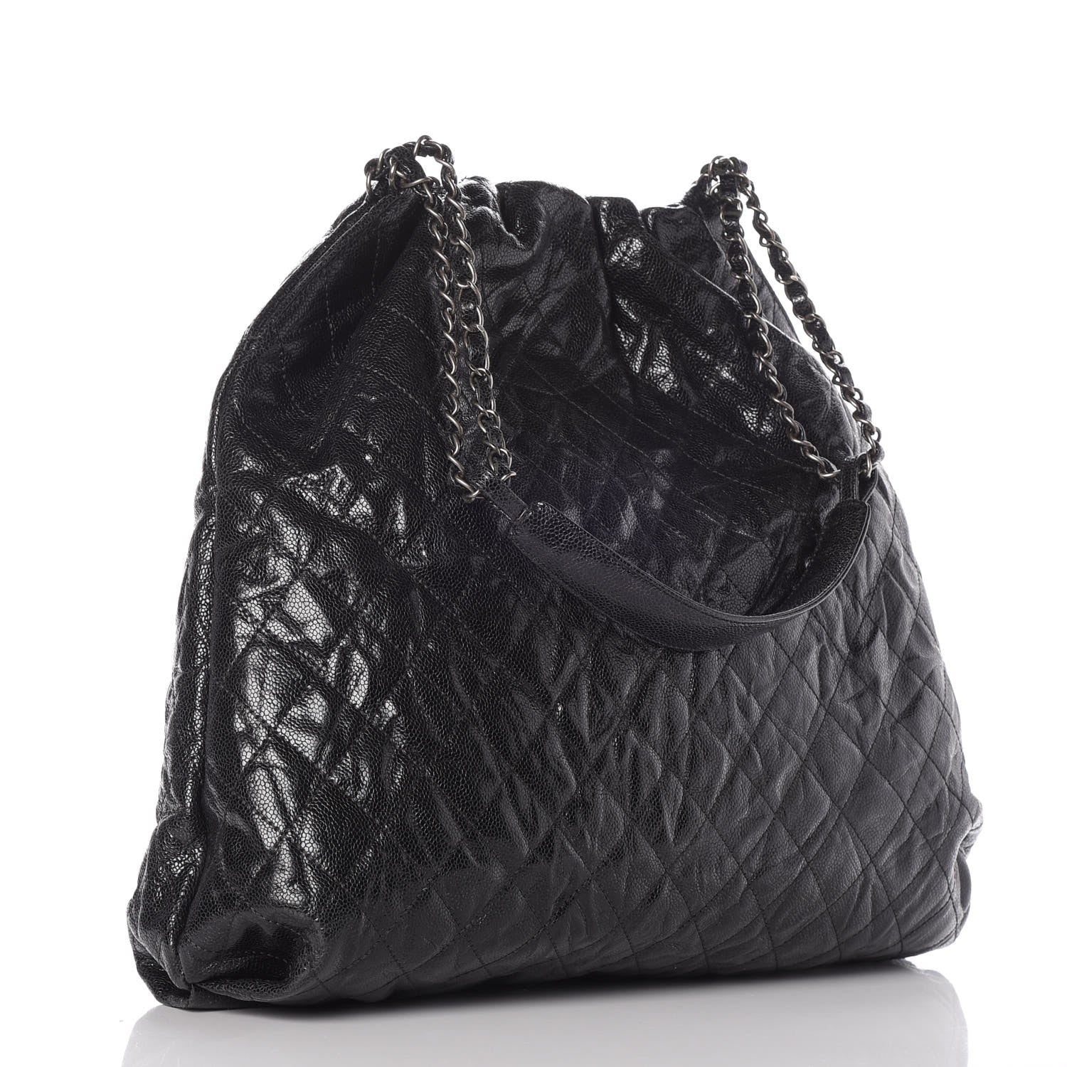 Chanel Distressed Glazed Caviar Quilted Large Elastic Tote Black 3 of 8