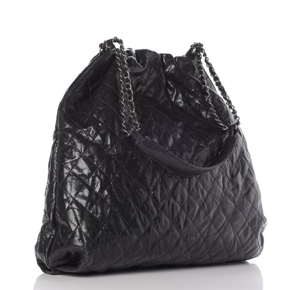 Chanel Distressed Glazed Caviar Quilted Large Elastic Tote Black 3 of 8