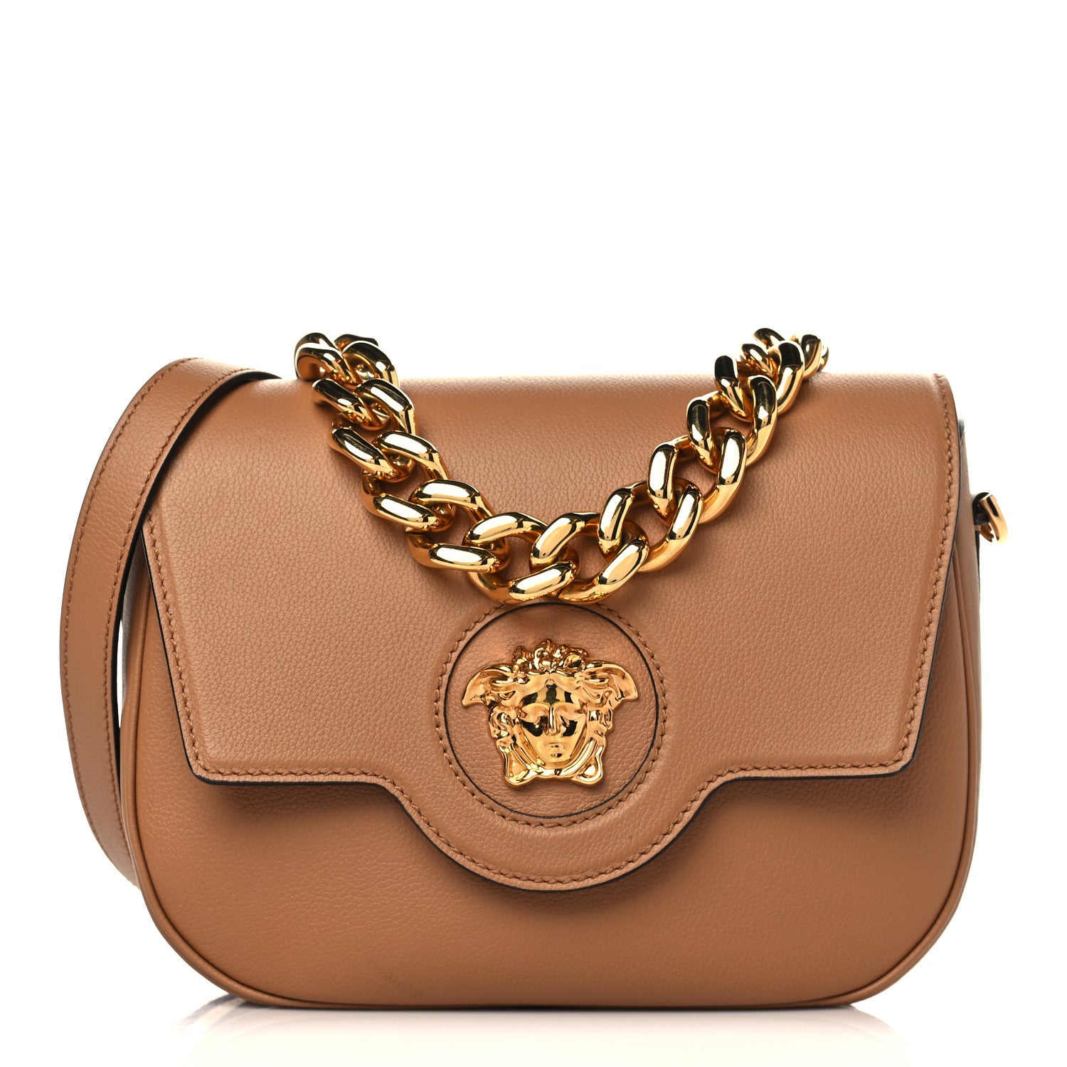 Versace Grained Calfskin La Medusa Chain Clutch Bag Brown 1 of 11
