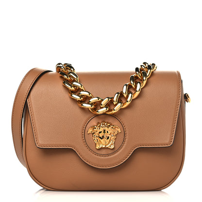 Versace Grained Calfskin La Medusa Chain Clutch Bag Brown 1 of 11