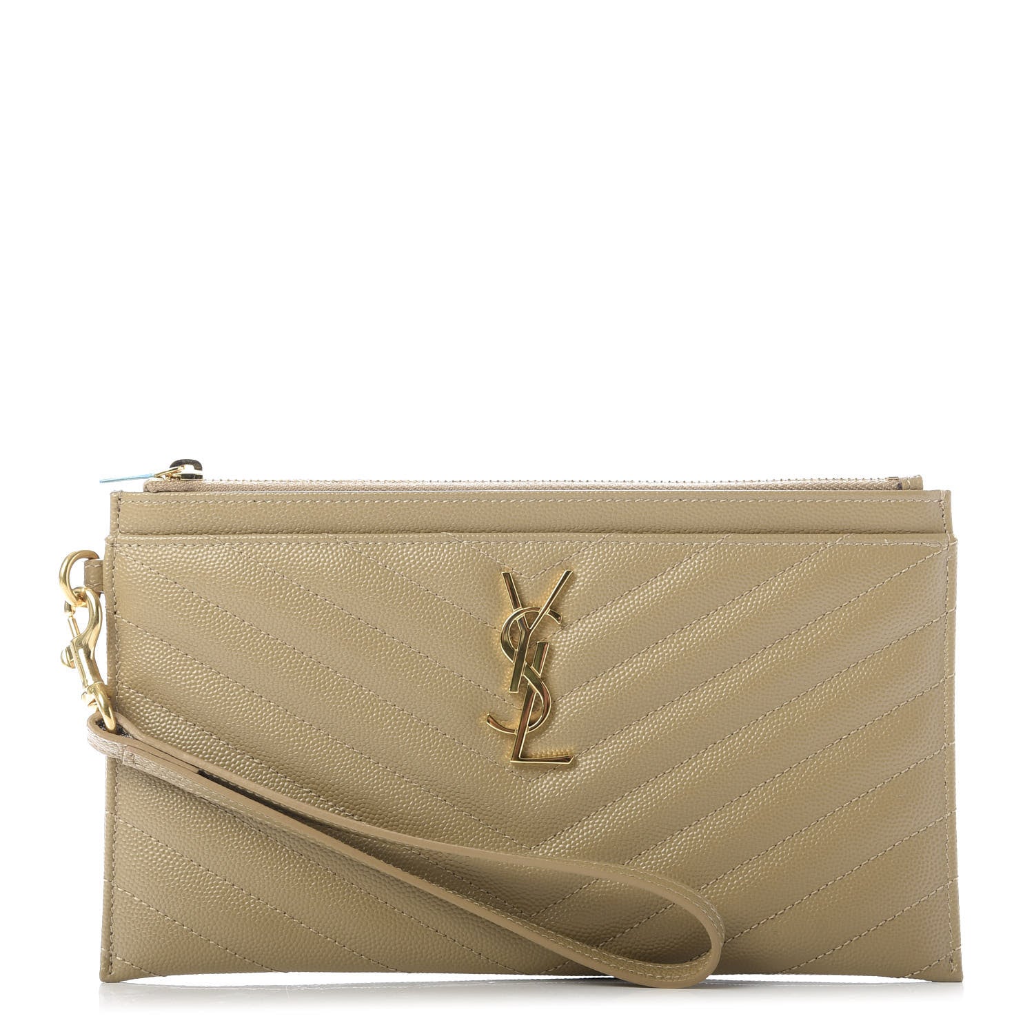 Saint Laurent Grain De Poudre Chevron Monogram Large Bill Pouch Cork 1 of 10