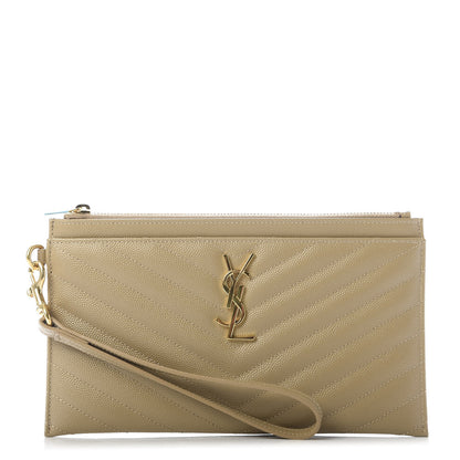 Saint Laurent Grain De Poudre Chevron Monogram Large Bill Pouch Cork 1 of 10