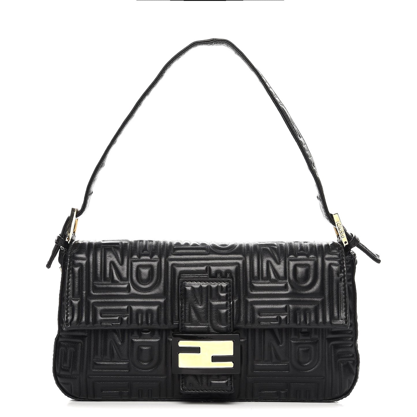 Nappa Logo Embossed Baguette Black