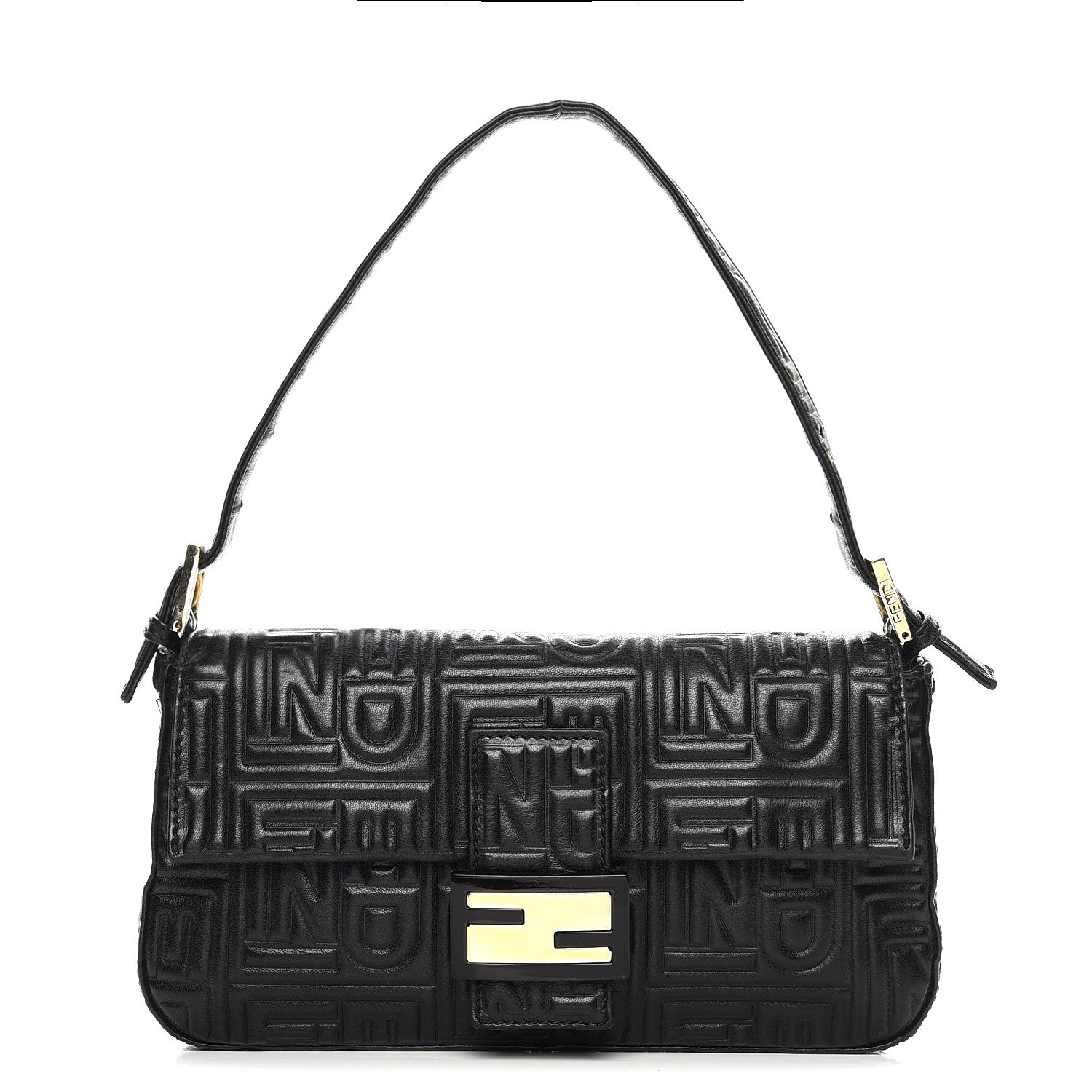 Fendi Nappa Logo Embossed Baguette Black 1 of 9