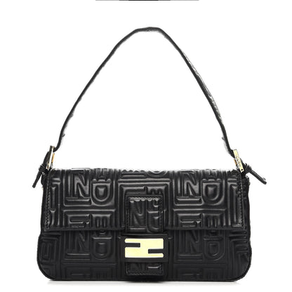 Fendi Nappa Logo Embossed Baguette Black 1 of 9