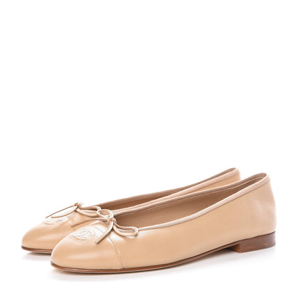 Chanel Lambskin Cap Toe CC Ballerina Flats 39 Beige 3 of 10