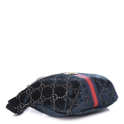 Gucci Velvet GG Monogram Web Belt Bag Blue Beige 4 of 9