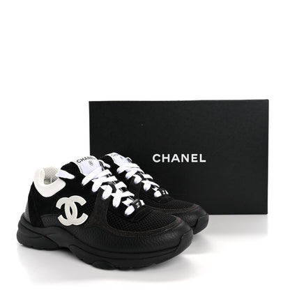 Chanel Mesh Suede Grained Calfskin Womens CC Sneakers 38 Black White 12 of 12