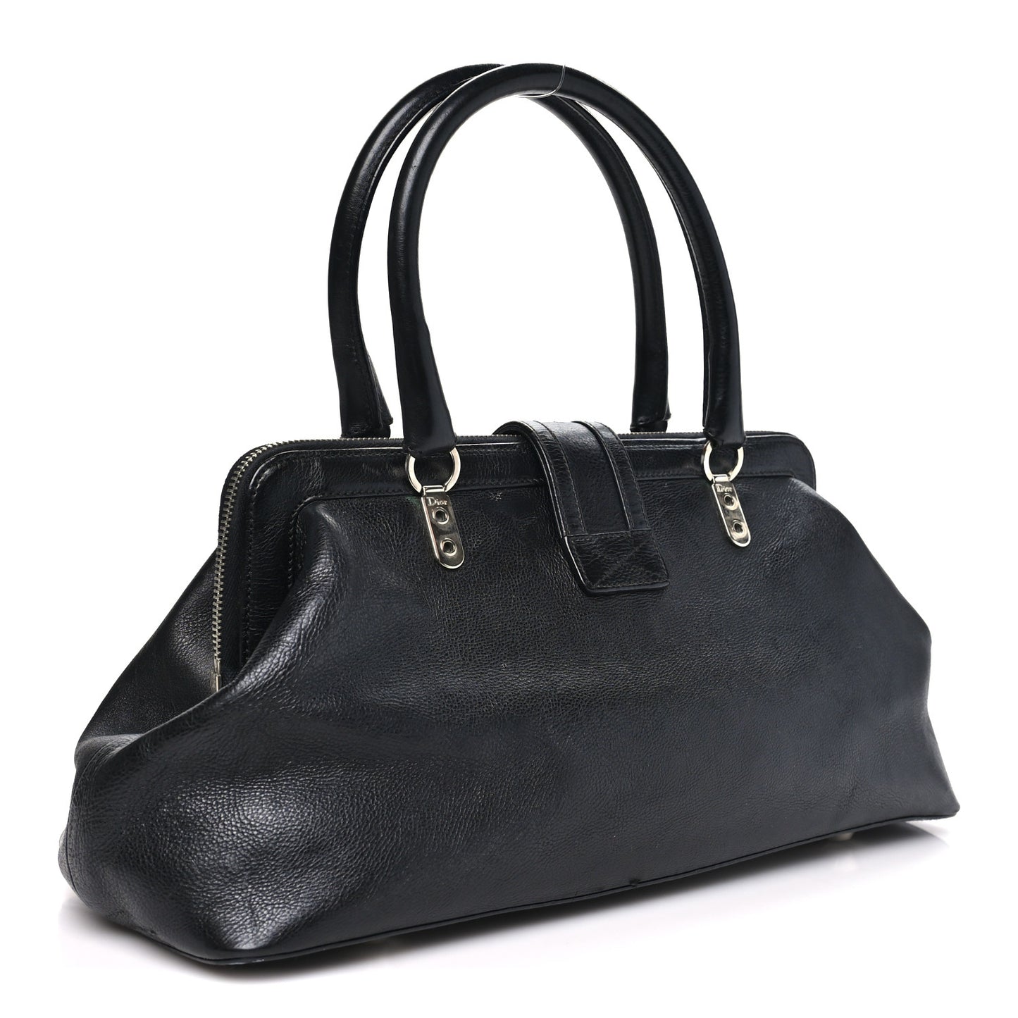 Calfskin Buckle Frame Satchel Black