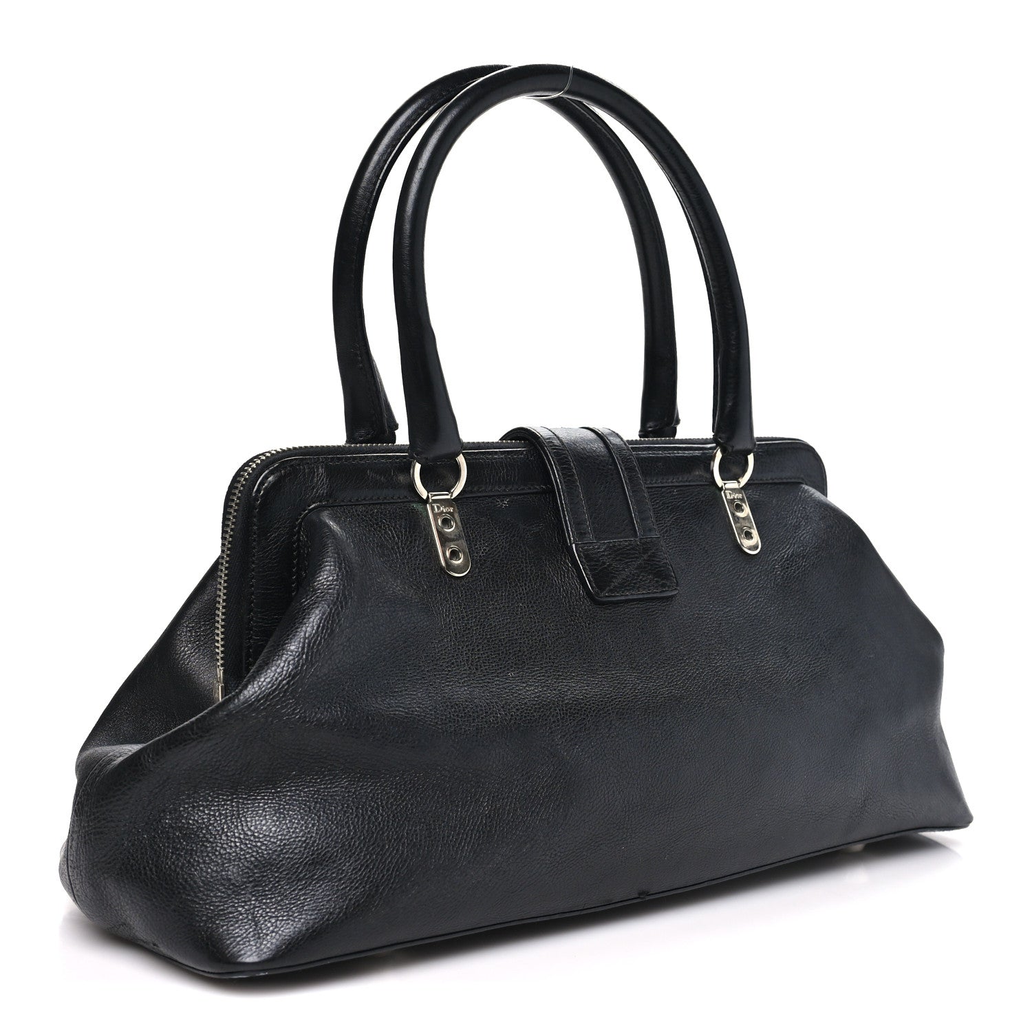 Christian Dior Calfskin Buckle Frame Satchel Black 3 of 10
