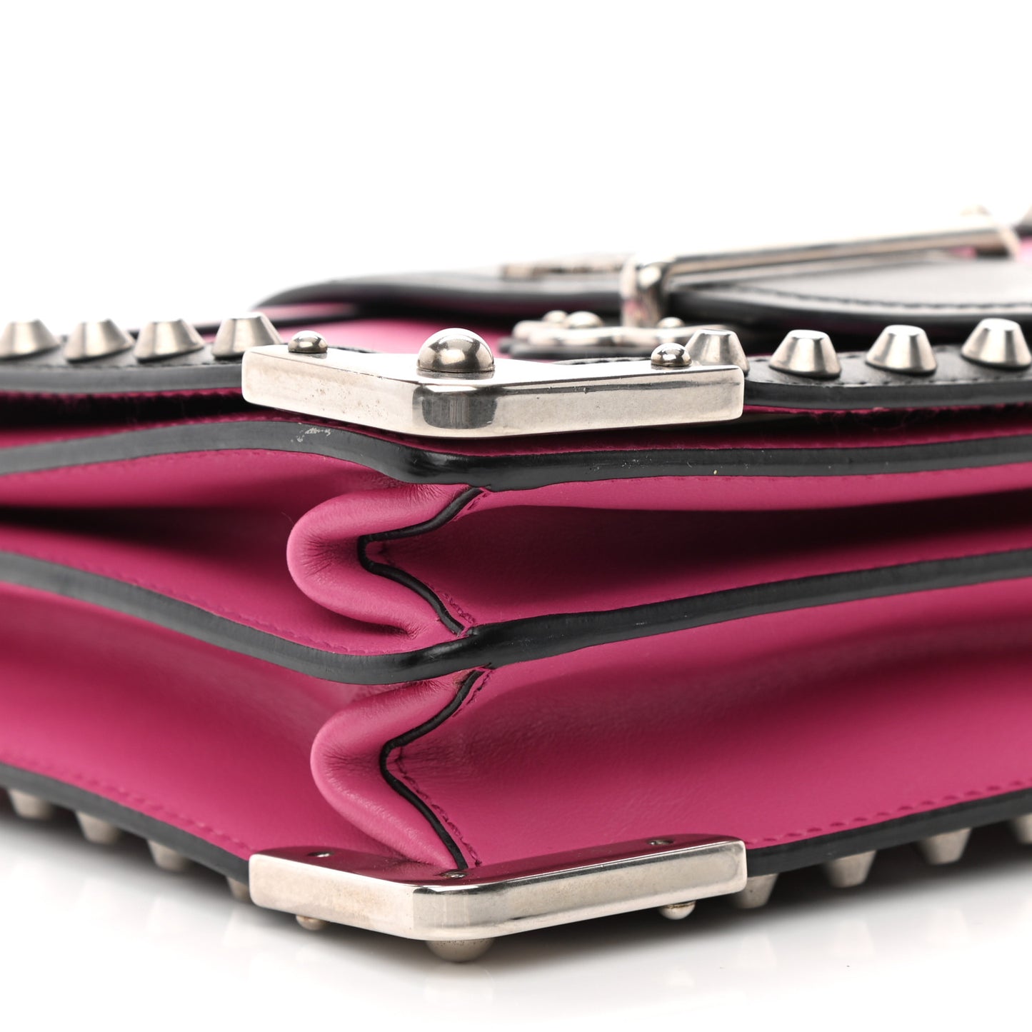 City Calf Saffiano Studded Cahier Bag Fuxia Black