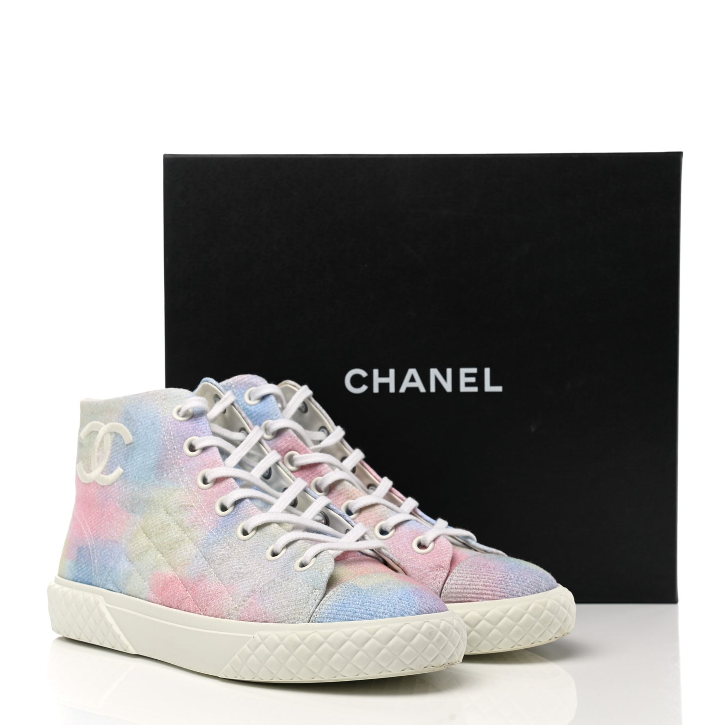 Printed Fabric High Top CC Sneakers 39 Green Pink Blue White