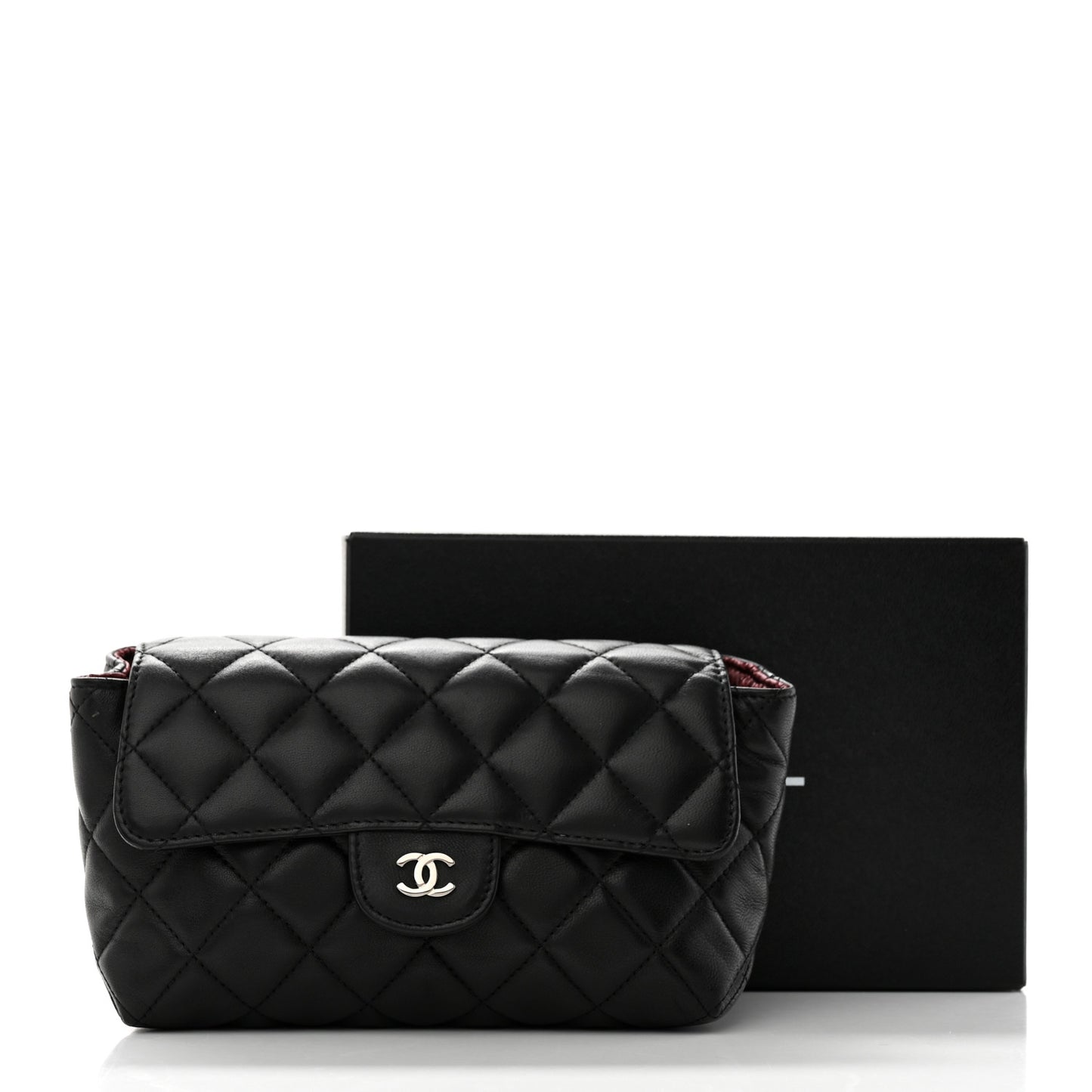 Lambskin Quilted Flap Cosmetic Case Black
