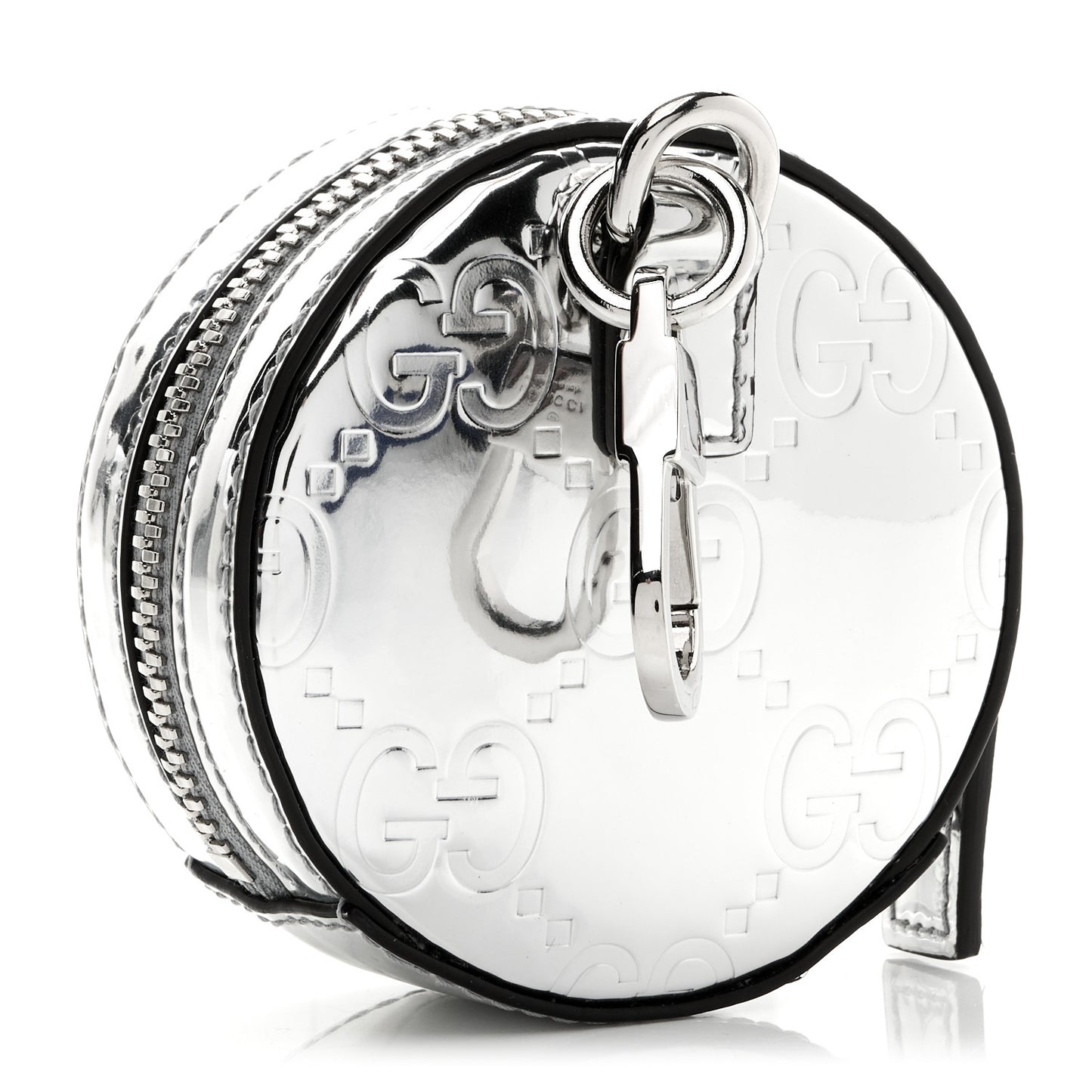 Guccissima Mirror Effect GG Round Coin Purse Silver