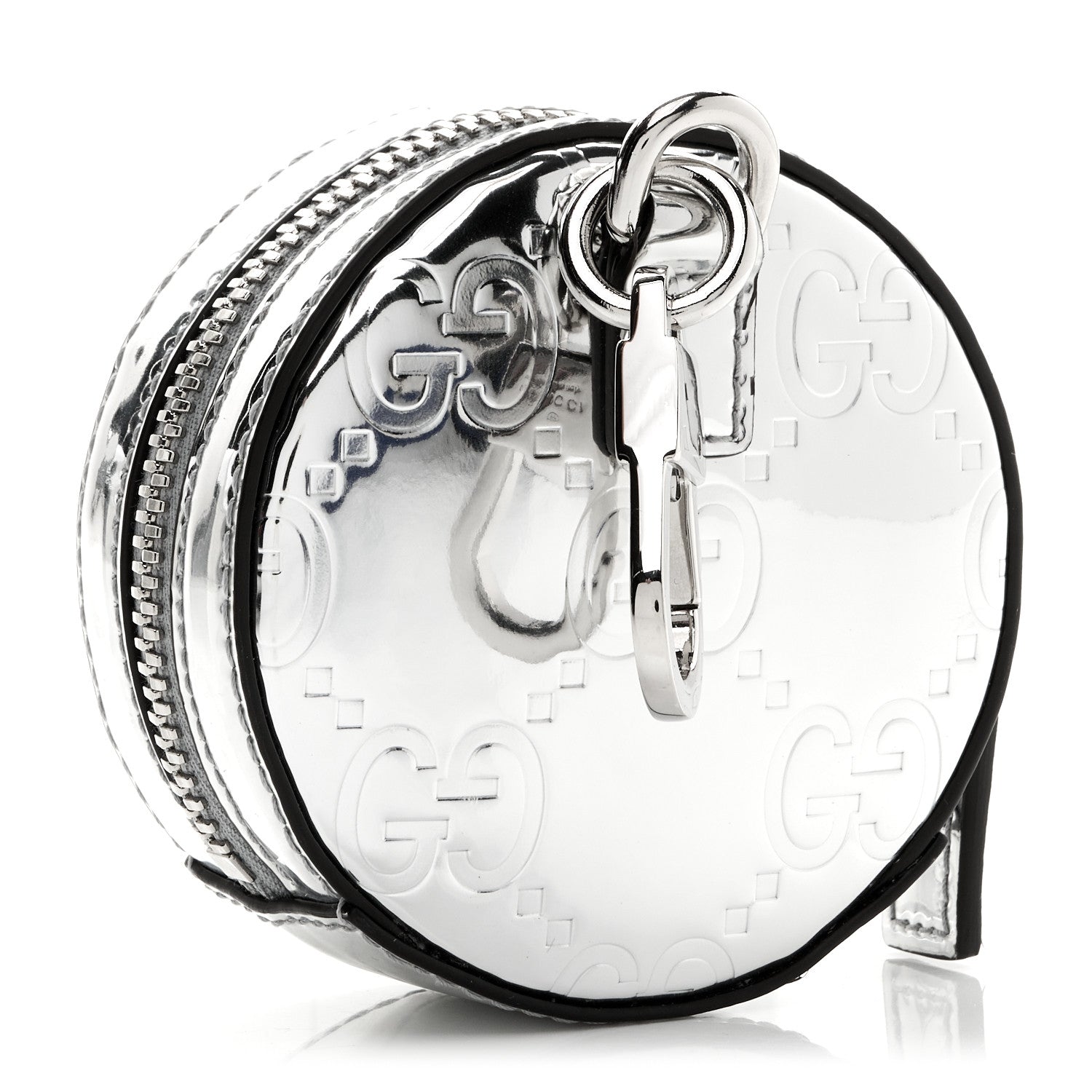 Gucci Guccissima Mirror Effect GG Round Coin Purse Silver 3 of 8