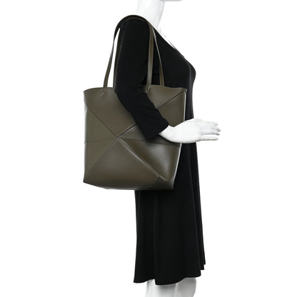 Loewe Shiny Calfskin Medium Puzzle Fold Tote Dark Khaki Green 2 of 10