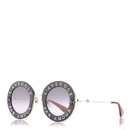 Gucci Metal L'Aveugle Par Amour Round Frame Sunglasses GG0113S Black 1 of 7