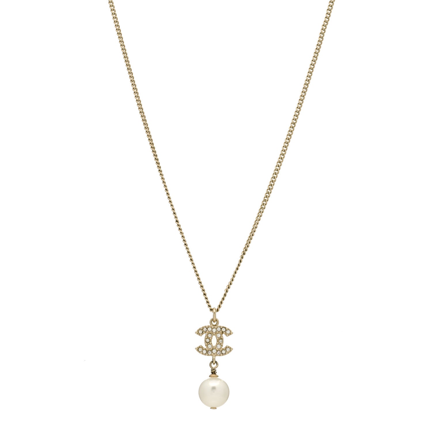 Chanel Pearl Crystal CC Pendant Necklace Light Gold 1 of 5