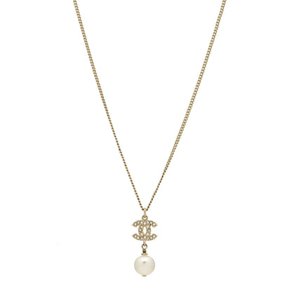 Chanel Pearl Crystal CC Pendant Necklace Light Gold 1 of 5