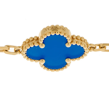 Van Cleef & Arpels 18K Yellow Gold Blue Agate 5 Motifs Vintage Alhambra Bracelet 3 of 5