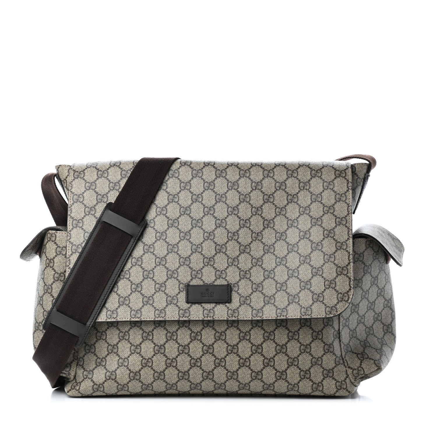 GG Supreme Monogram Selleria Calfskin Messenger Diaper Bag Beige Ebony Cocoa Dark Chocolate
