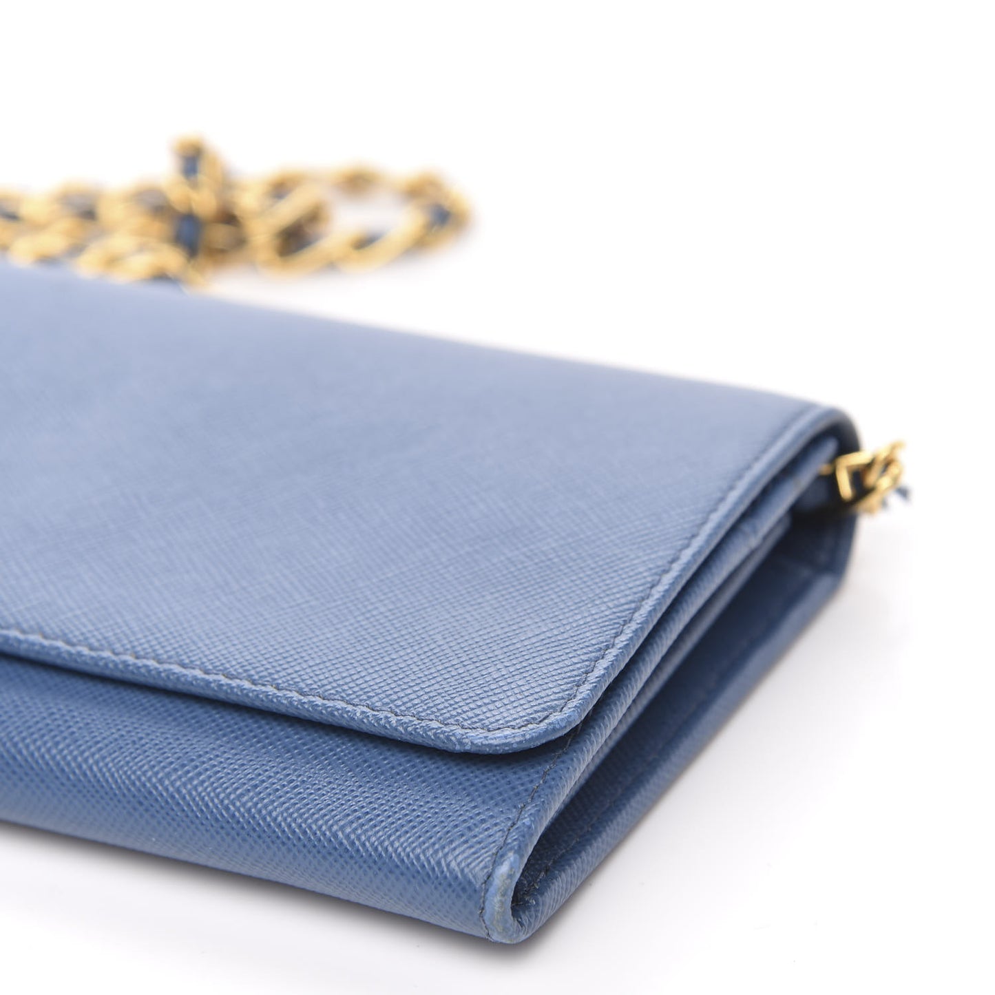 Saffiano Metal Oro Chain Wallet Cobalto