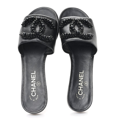 Chanel Lambskin Beaded CC Mules 38 Black 2 of 10