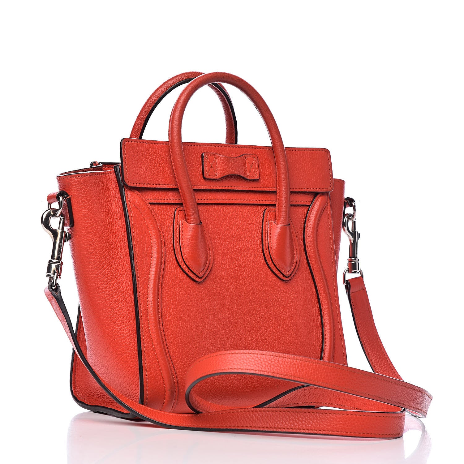 Celine Drummed Calfskin Nano Luggage Vermillion 3 of 14