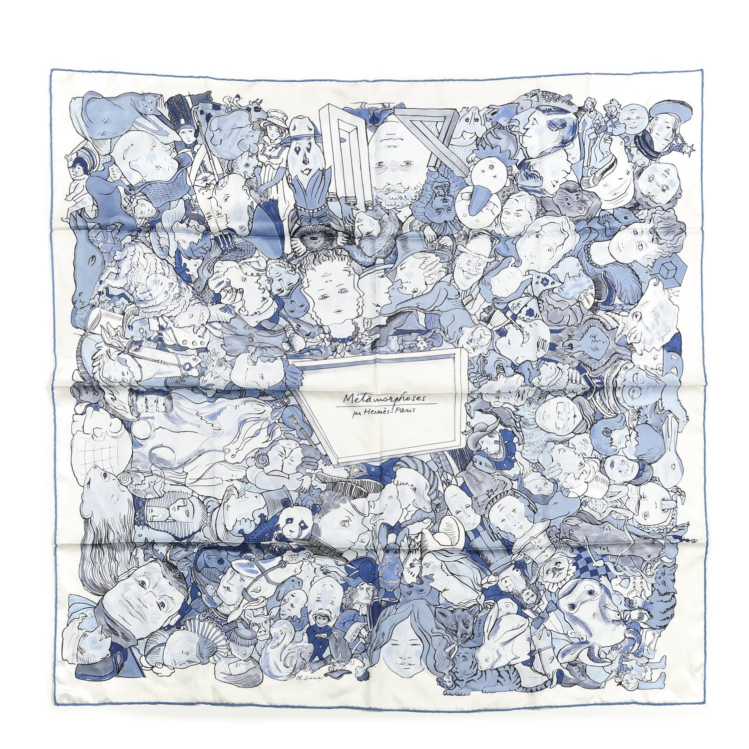 Hermes Silk Metamorphoses Par Paris Scarf 90 Blanc Bleu Ciel 1 of 3