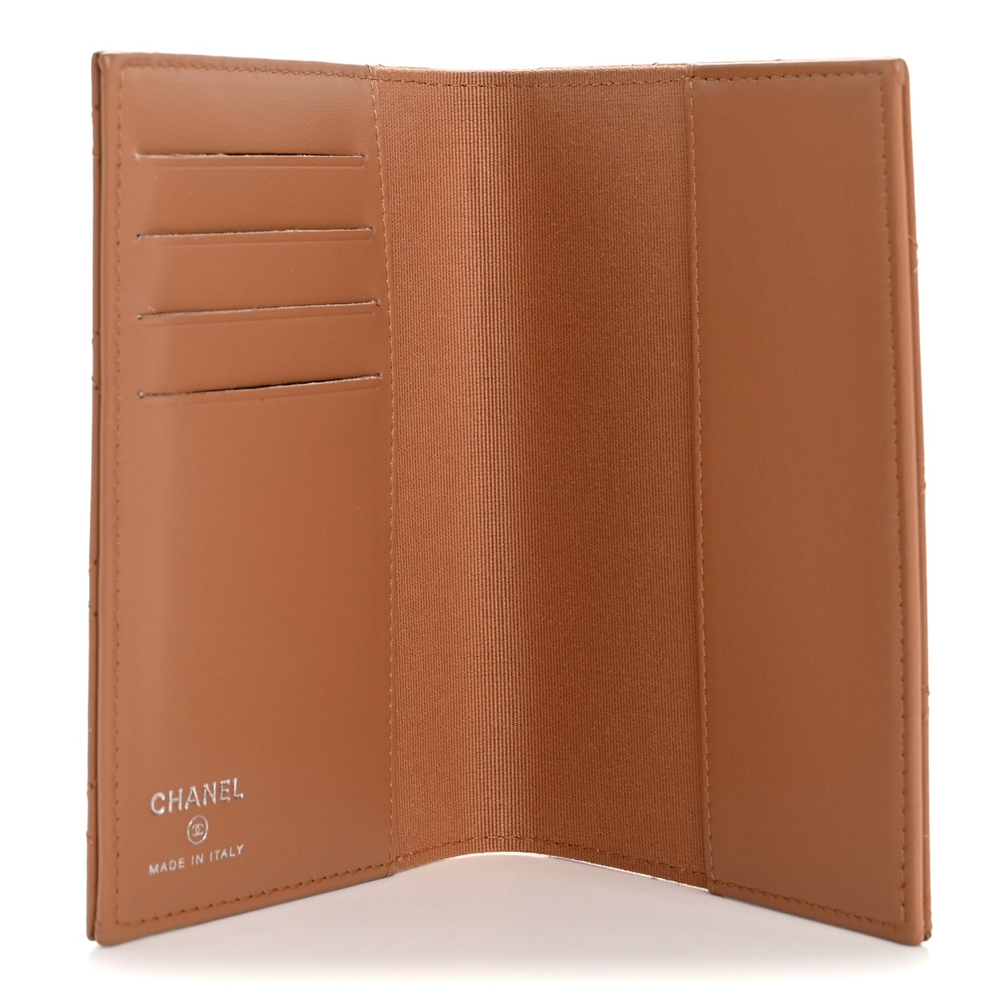 Calfskin Quilted Passport Holder Wallet Brown