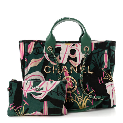 Chanel Velvet Calfskin Beaded Small Deauville Tote Pink Green Black 3 of 11