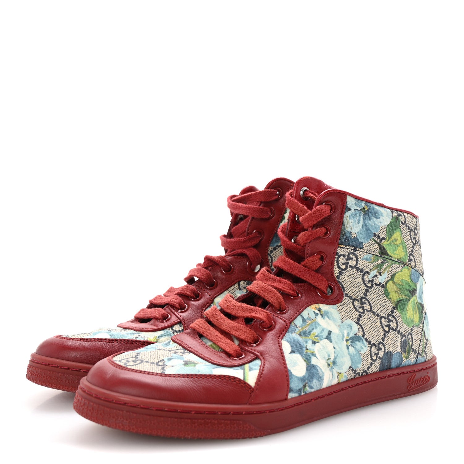 Gucci GG Supreme Monogram Blooms Womens High Top Sneakers 36.5 Beige Blue Navy Red 4 of 9