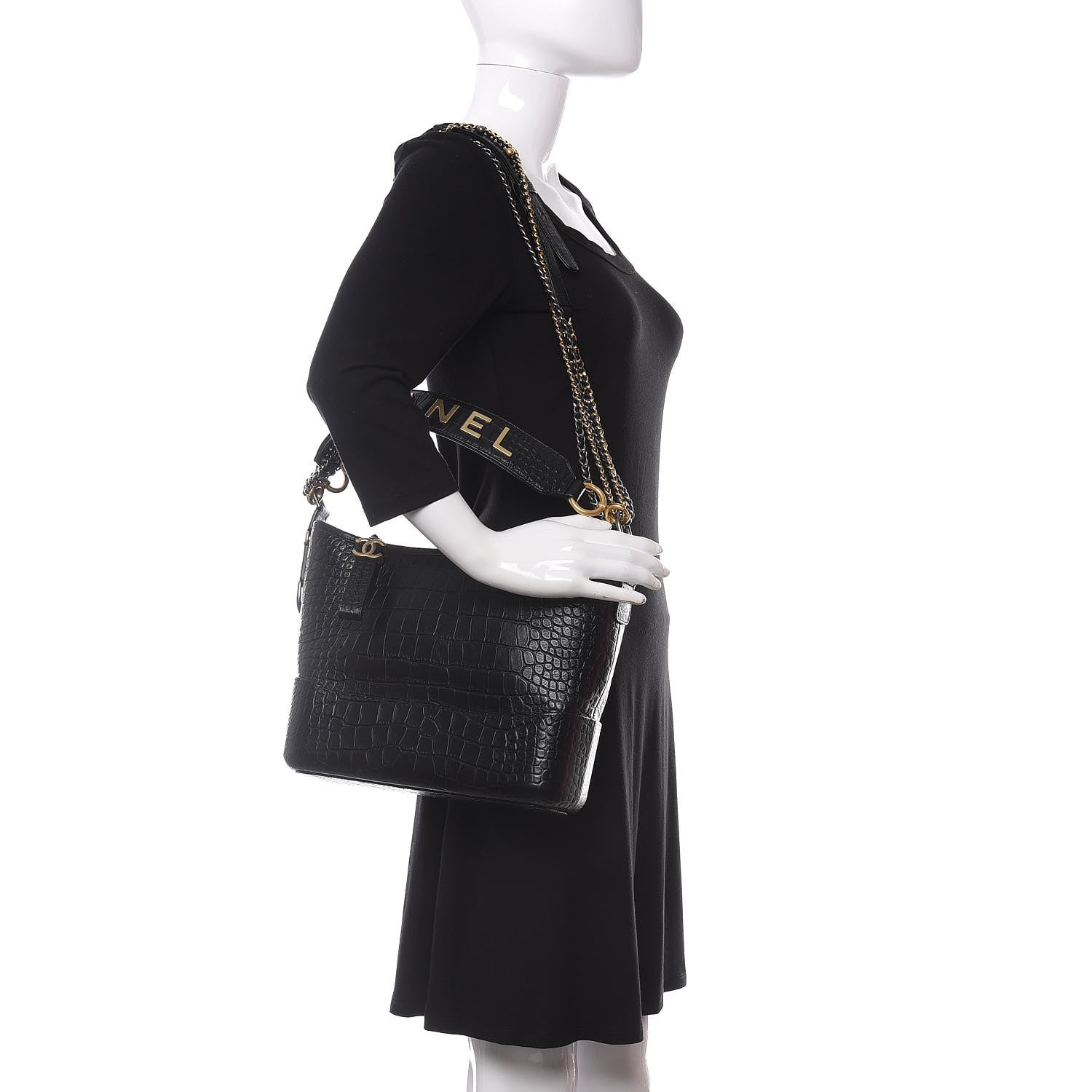 Chanel Crocodile Embossed Calfskin Medium Gabrielle Cocodile Hobo Black 2 of 9