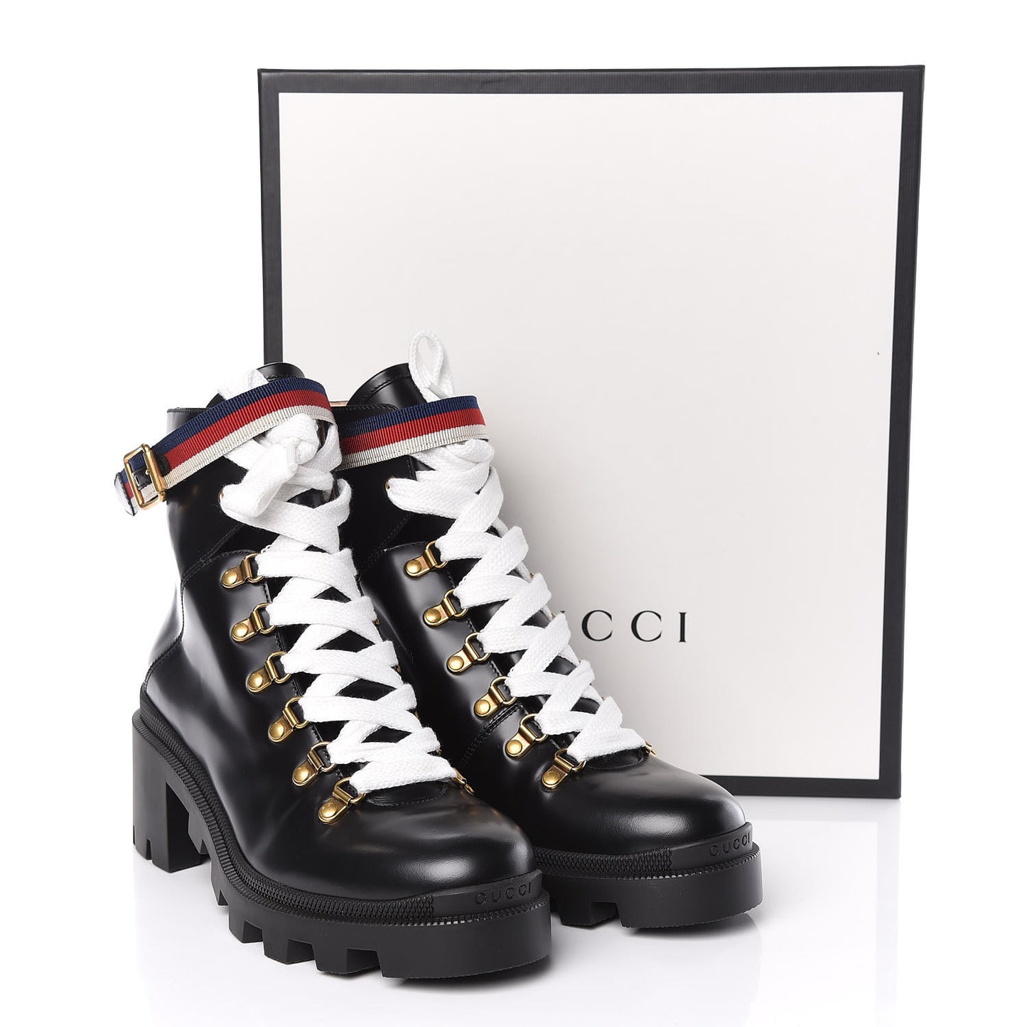 Calfskin Sylvie Web Lace Up Combat Boots 40 Black