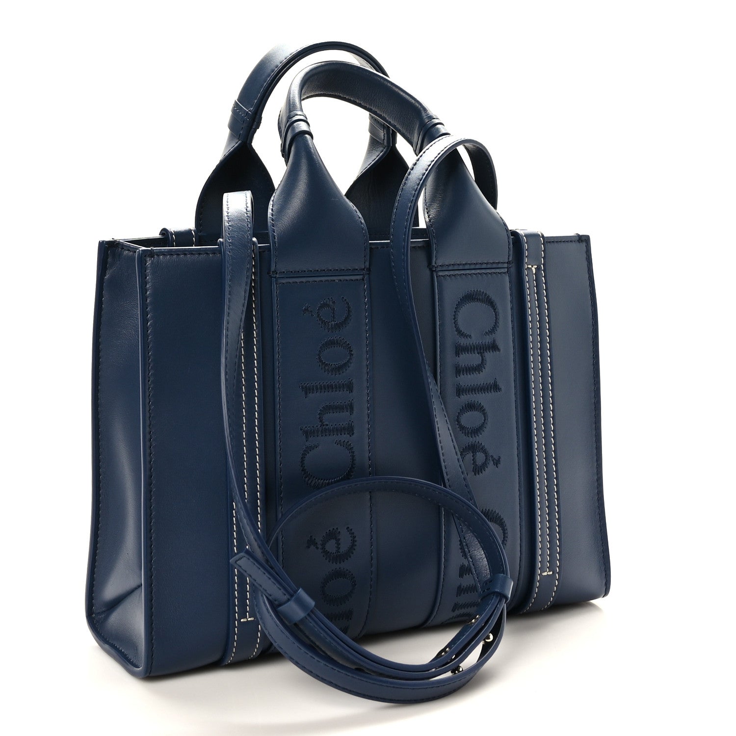 Chloe Calfskin Small Woody Tote Blue 3 of 8